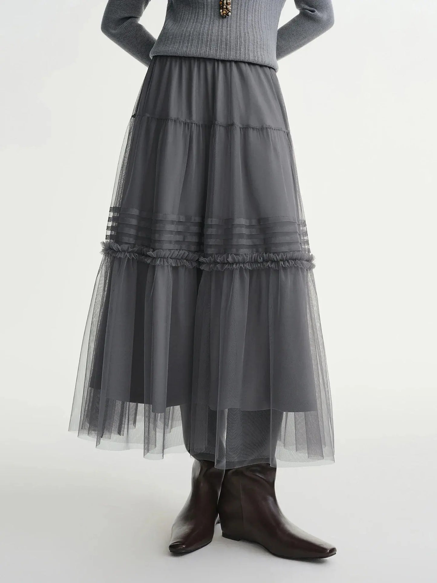Ethereal Three-Color Mesh Straight Skirt LORAN STORE