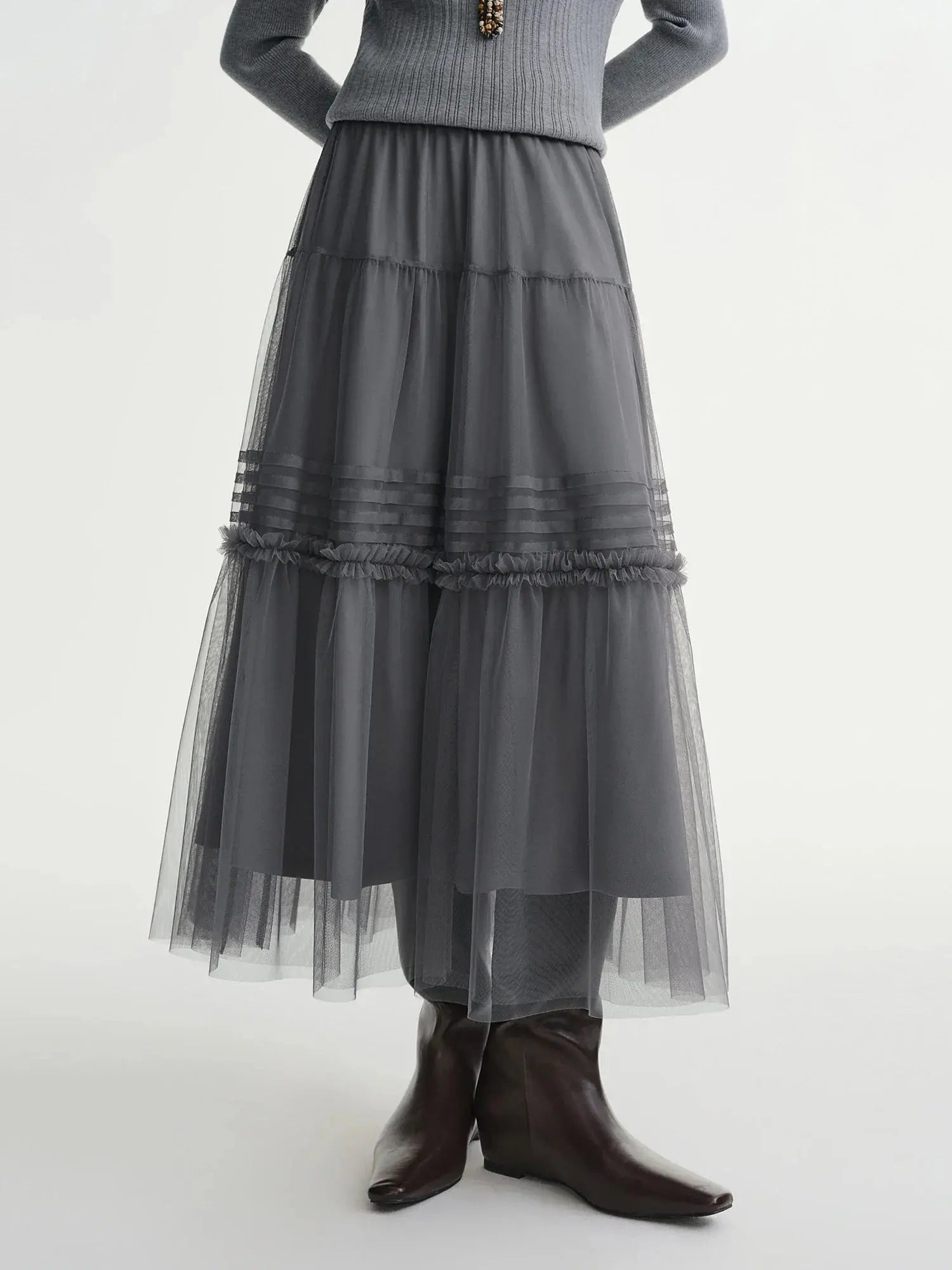 Ethereal Three-Color Mesh Straight Skirt LORAN STORE
