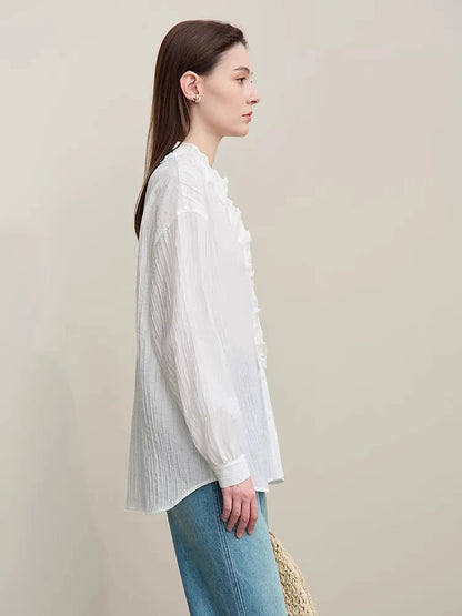 Amii Women Shirt 2026 Spring New Romantic Ruffles V-Neck Pullover Shirt Elegant Loose Long Sleeve Women's Blouses 12641123 Loran