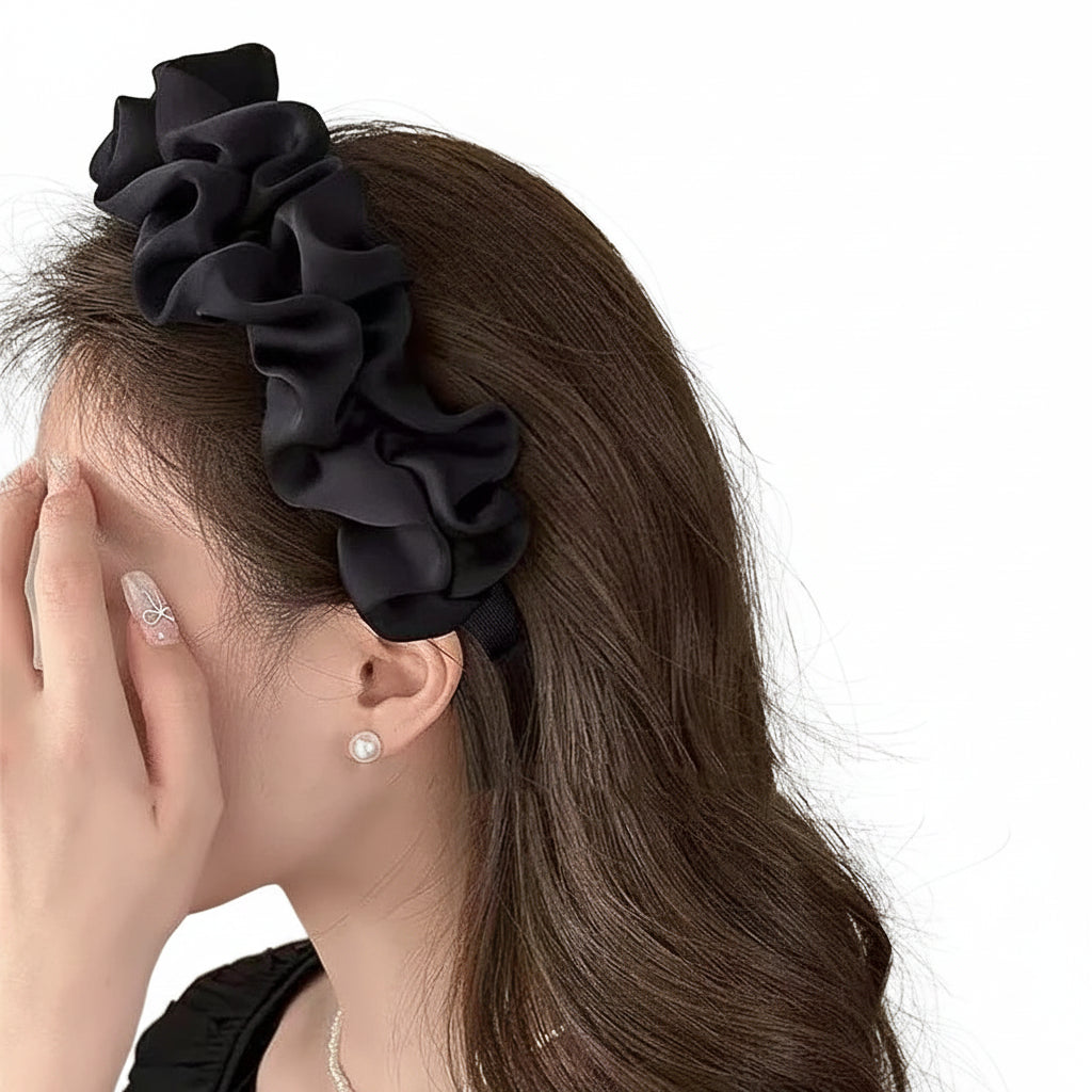 Elegant Solid Color Pleated Wide Headband for Women