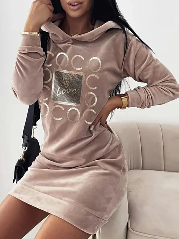Long Sweater Dresses LOVE Print Hooded Loose - 3IN SMART Shop  #