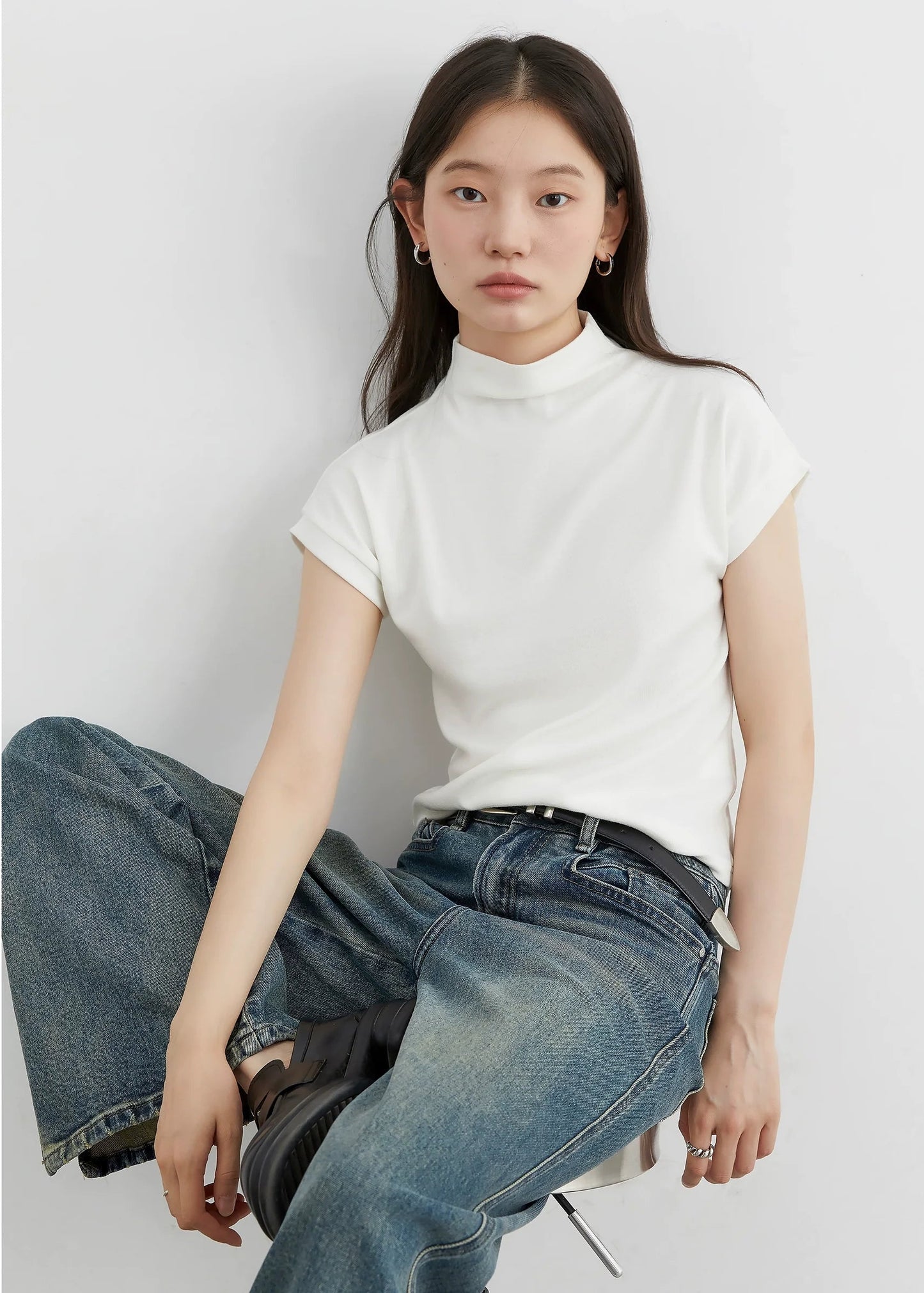 CHIC VEN Women T-Shirts Solid Half High Neck Slim Fit Tees  Elastic Basic Female Bottom Top Spring Autumn 2025 Loran