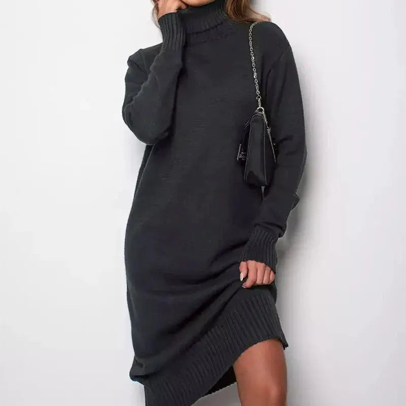 Women's Ribbed Turtleneck Long Sweater Dress - Loran