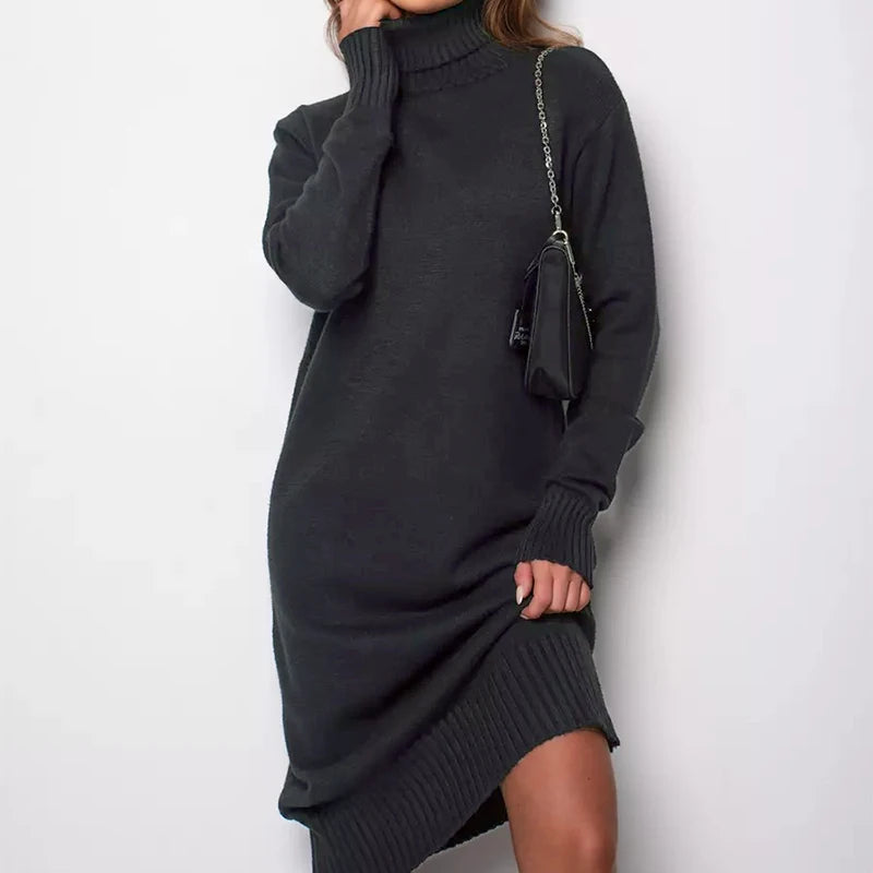 Women's Ribbed Turtleneck Long Sweater Dress