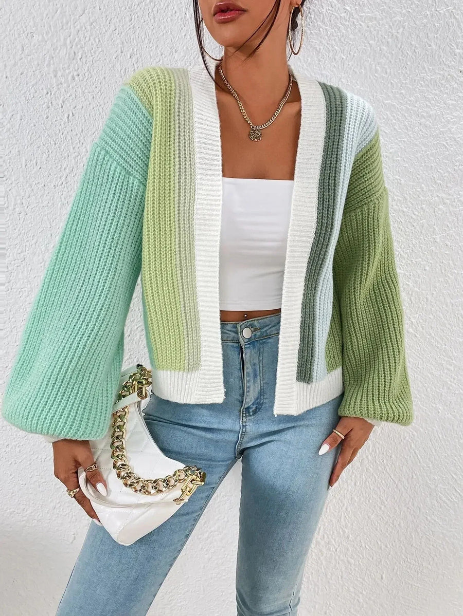 Fashionable Multi-Bar Color Block Sweater Top