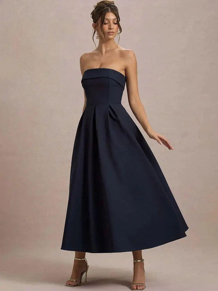 Sleeveless Off-Shoulder A-Line Midi Dress - Loran