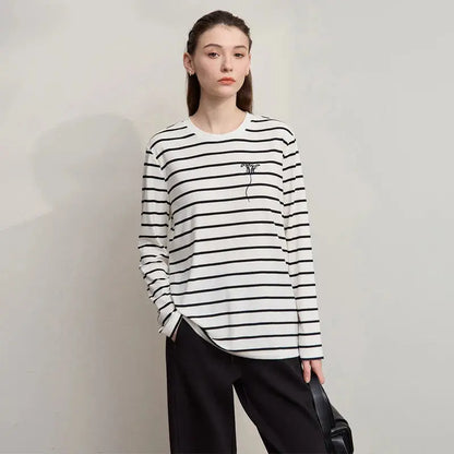 Women's Striped Long-Sleeve Knit T-Shirt - Loran