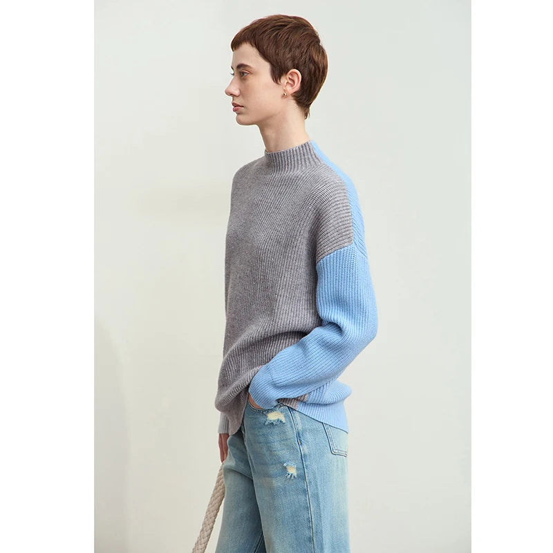 Chic Color Block Turtleneck Sweater