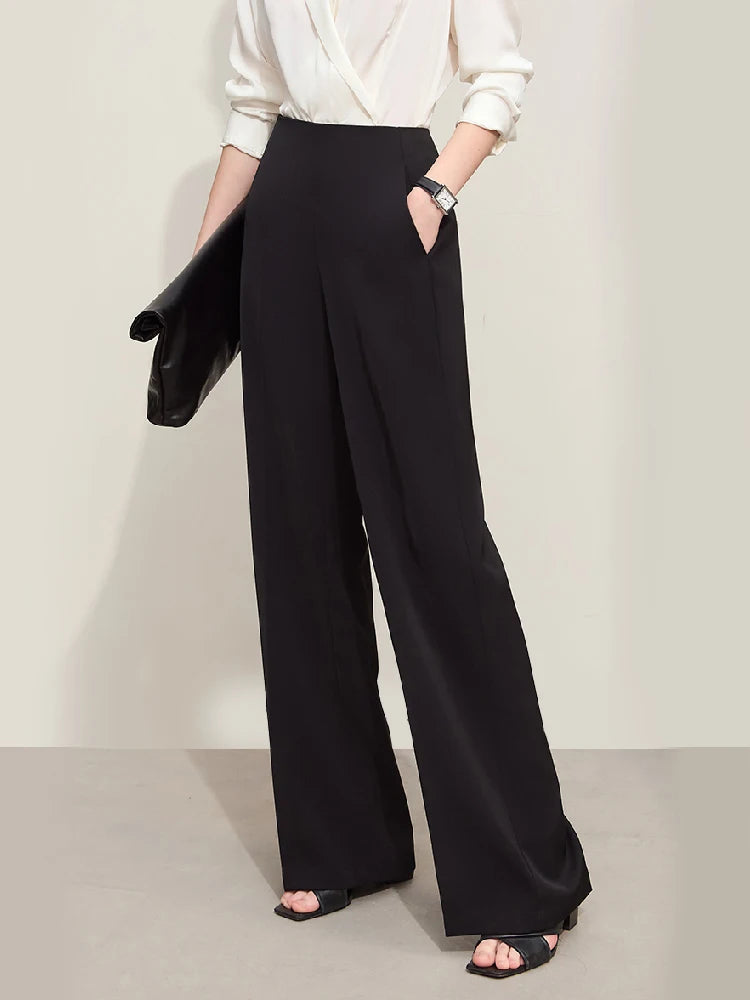 Amii Minimalism 2024 Summer New Wide-legged Pants Women Straight Basics Casual Pants Female Solid Full-length Trousers 12412006 Loran