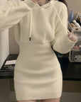Chic High-Waist Bandage Knit Dress with Hood