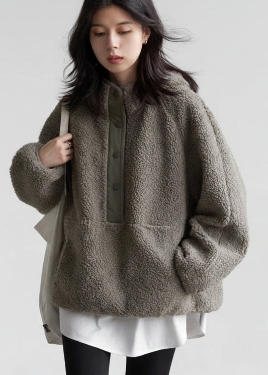 Hooded Granular Fleece Jacket Loose Casual Short Coat Loran
