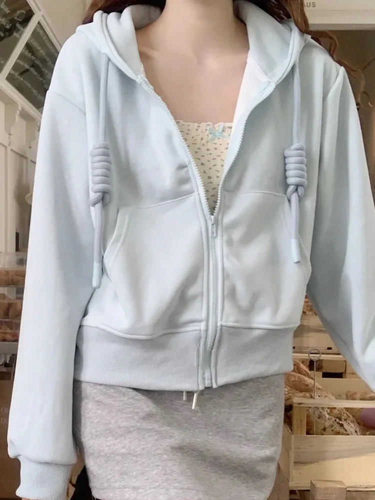 Preppy Lace-Up Cropped Hoodie