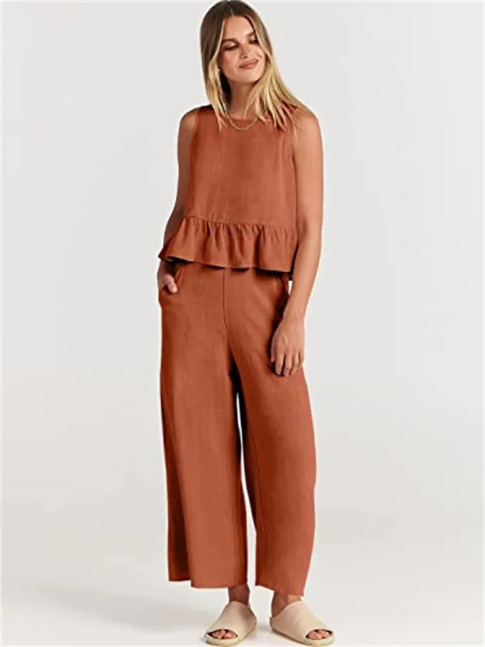 Summer Pleated Wide-Leg Pant Set