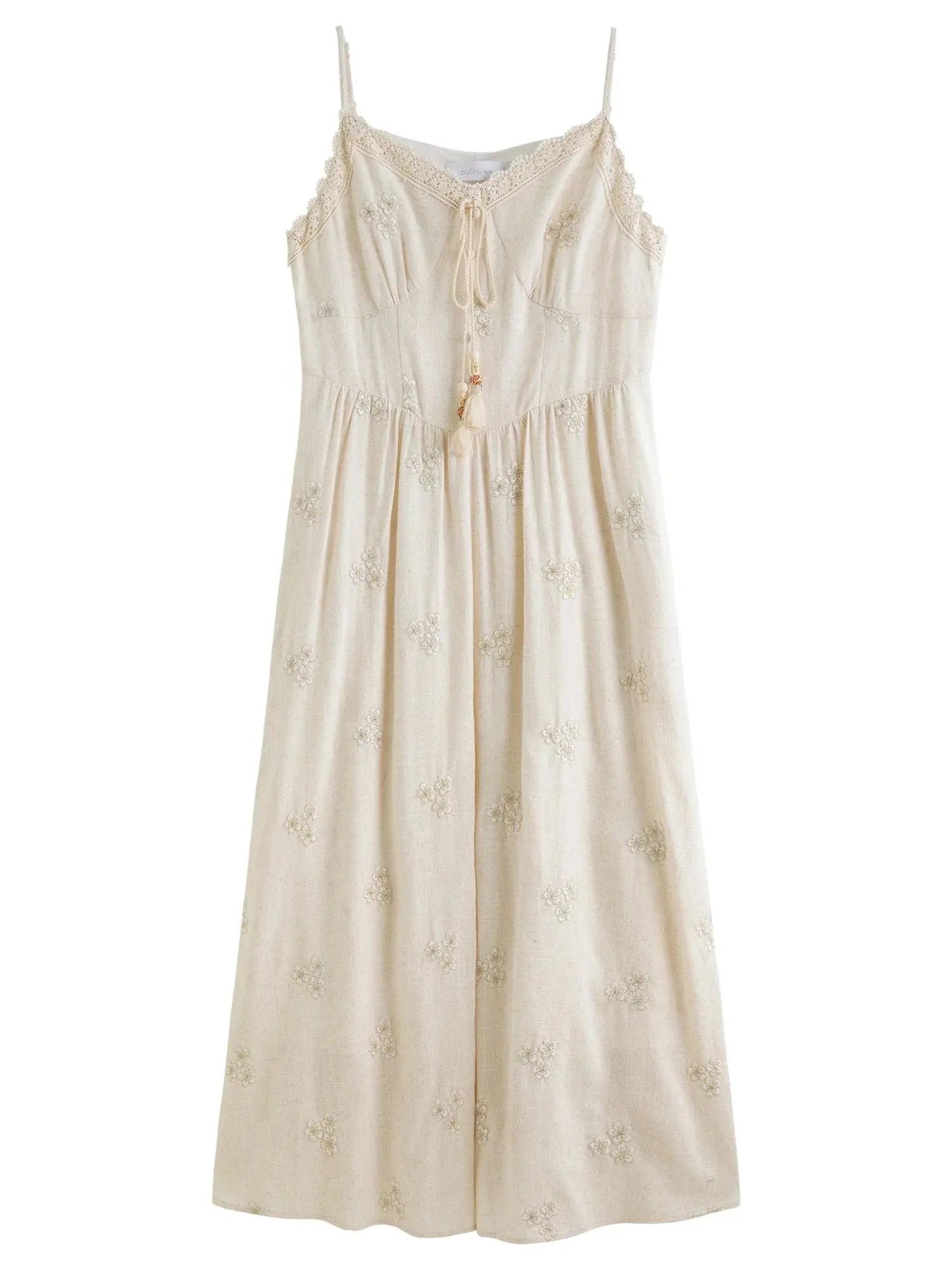 New Fashion Beige Temperament Long Dress with Lace-up Straps - Loran