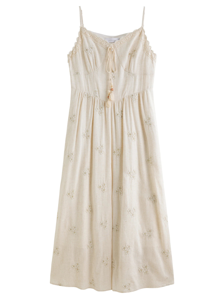 New Fashion Beige Temperament Long Dress with Lace-up Straps