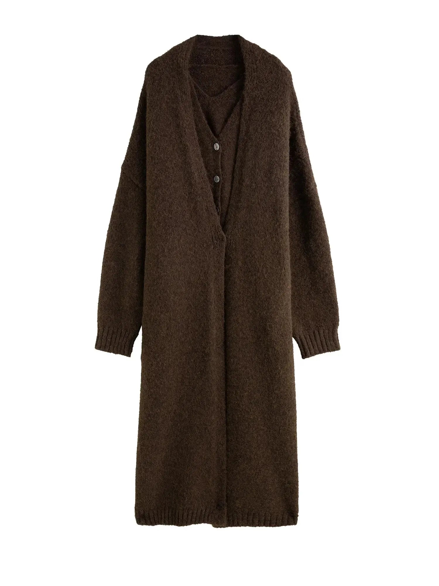 Winter Plus Size Knit Vest and Long Coat Set - Loran