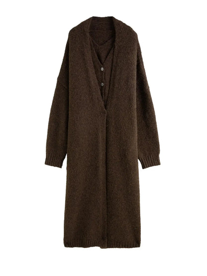 Winter Plus Size Knit Vest and Long Coat Set - Loran