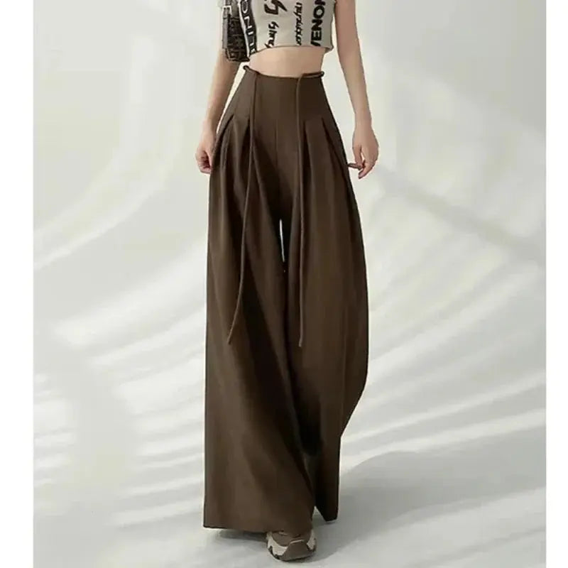 Lace-Up High-Waist Wide-Leg Trousers - Loran