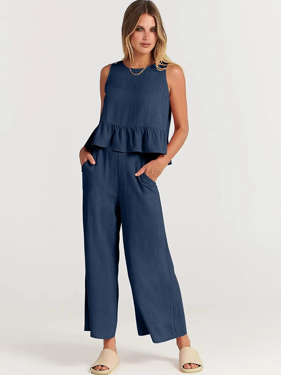 Summer Pleated Wide-Leg Pant Set