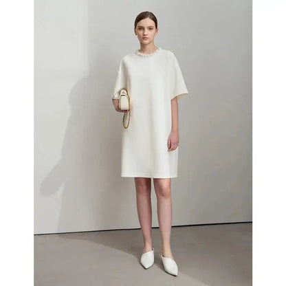 Elegant Mid-Length Knit Dress with Short Sleeves - Loran