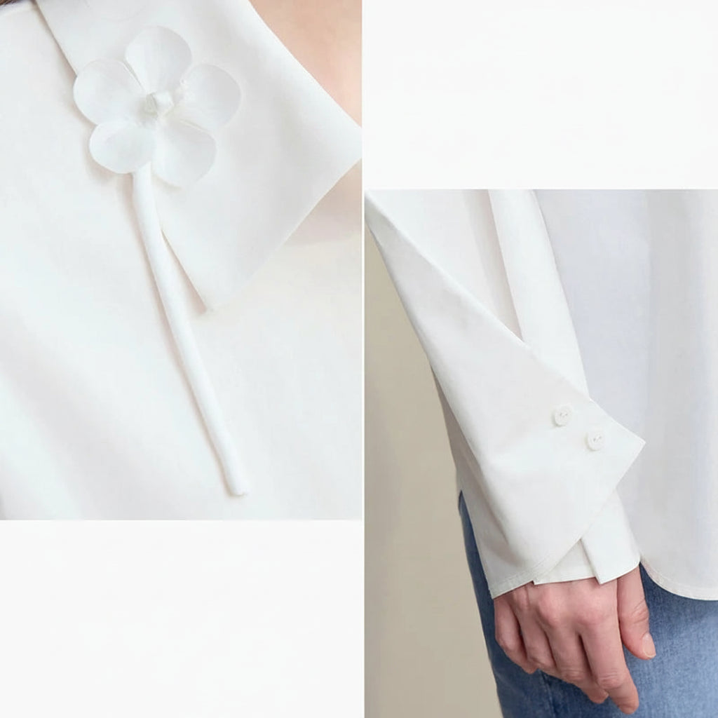 Amii All Cotton Women's Shirt 2026 Spring New Commuter Lapel Handmade Three-dimensional Flower Shirt Women's Loose Top 12641009 Loran