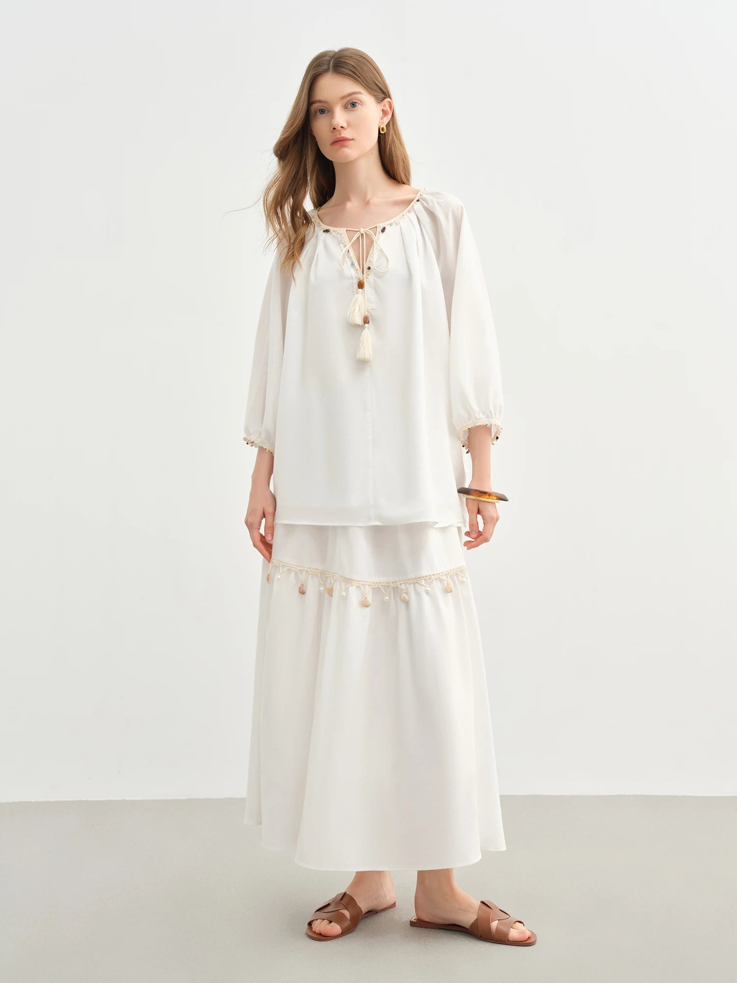 Wave Lace A-Line Long Skirt Playful Holiday Style Loran