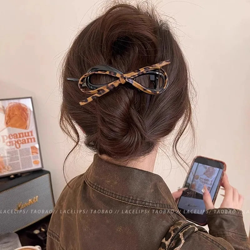 Elegant Leather Bow Hairpin Sweet Barrette Accessory