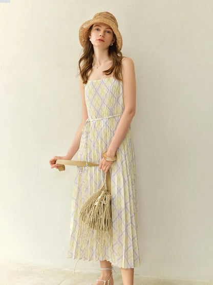 Plus-Size Rhombus Check Strappy Dress LORAN STORE