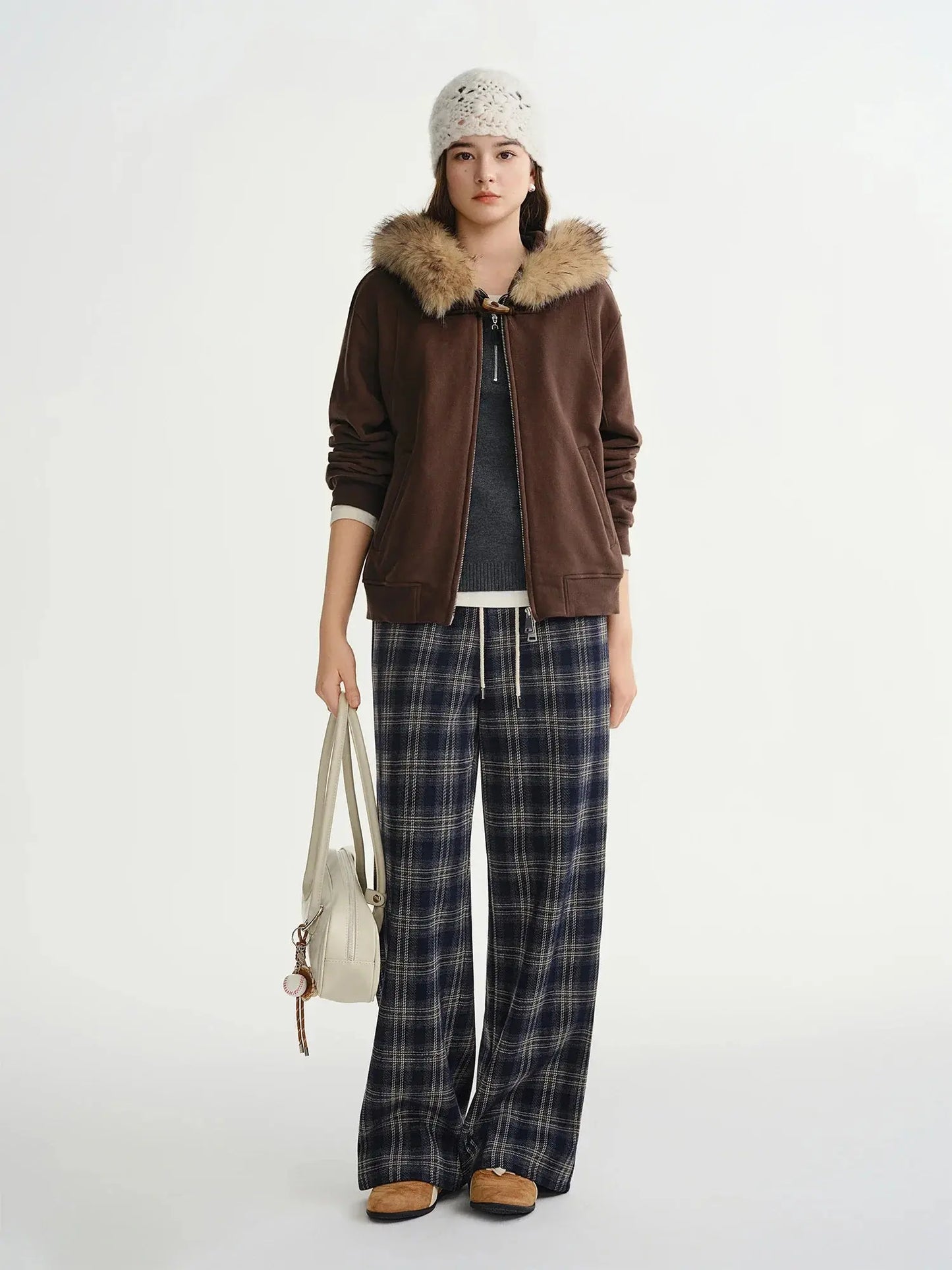 Chic Plus Size Jacket with Detachable Fur Hood - Loran
