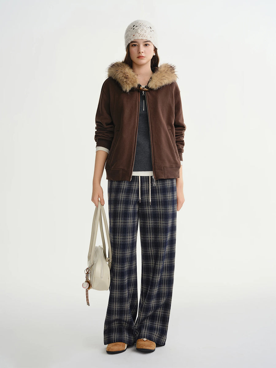 Chic Plus Size Jacket with Detachable Fur Hood