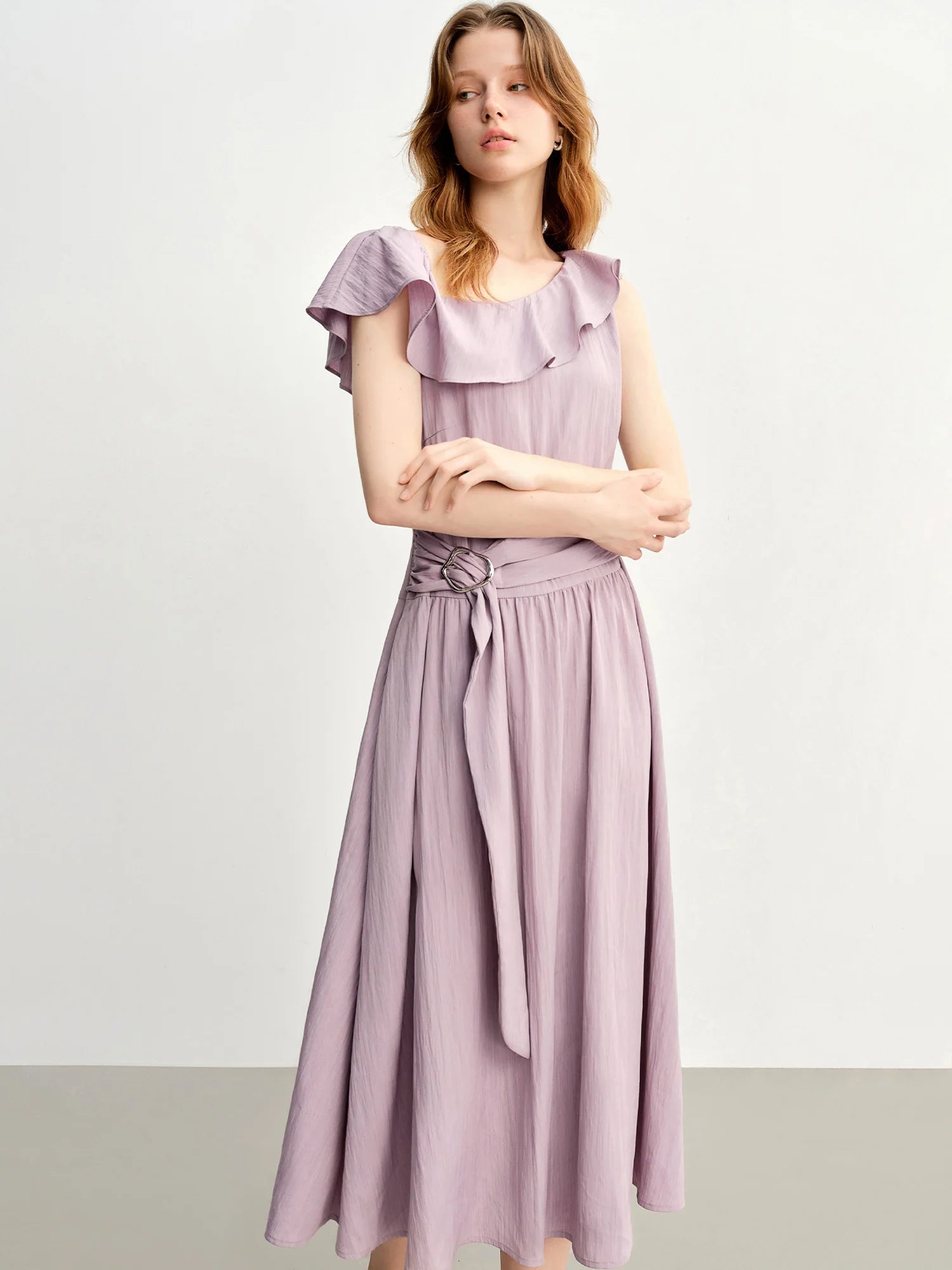 Light Purple Ruffled Off-Shoulder Summer Maxi Dress Loran