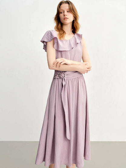 Light Purple Ruffled Off-Shoulder Summer Maxi Dress Loran