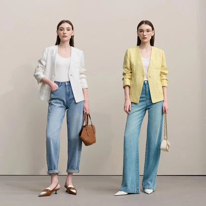 Amii Blazer Women 2026 Spring New Elegant Versatile V-neck Jacket Female Single Button Slim Women's Long Sleeve Top 12641057 Loran