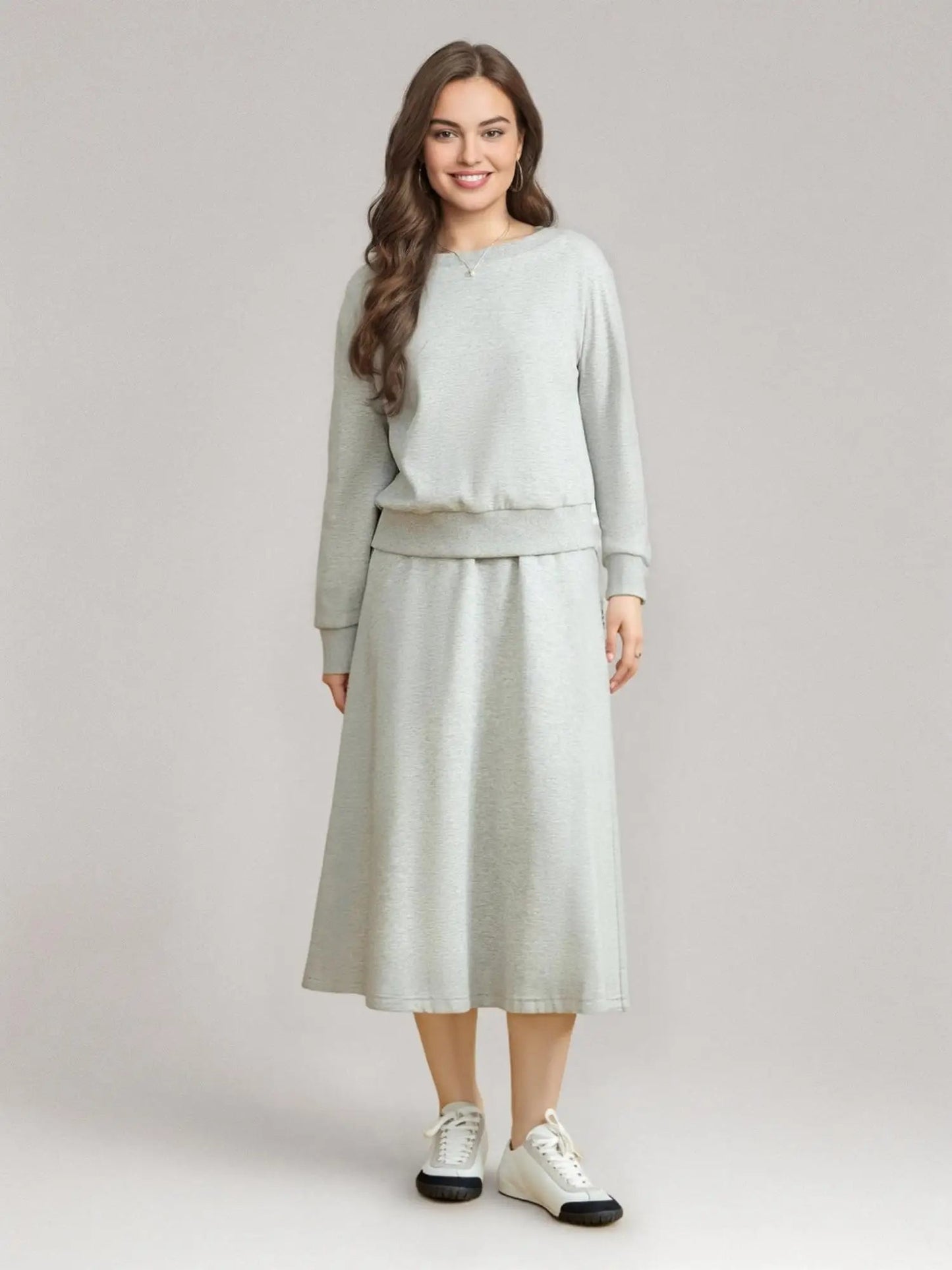 Plus Size Off-Shoulder Sweater & Skirt Set Elegant 2-Piece Loran