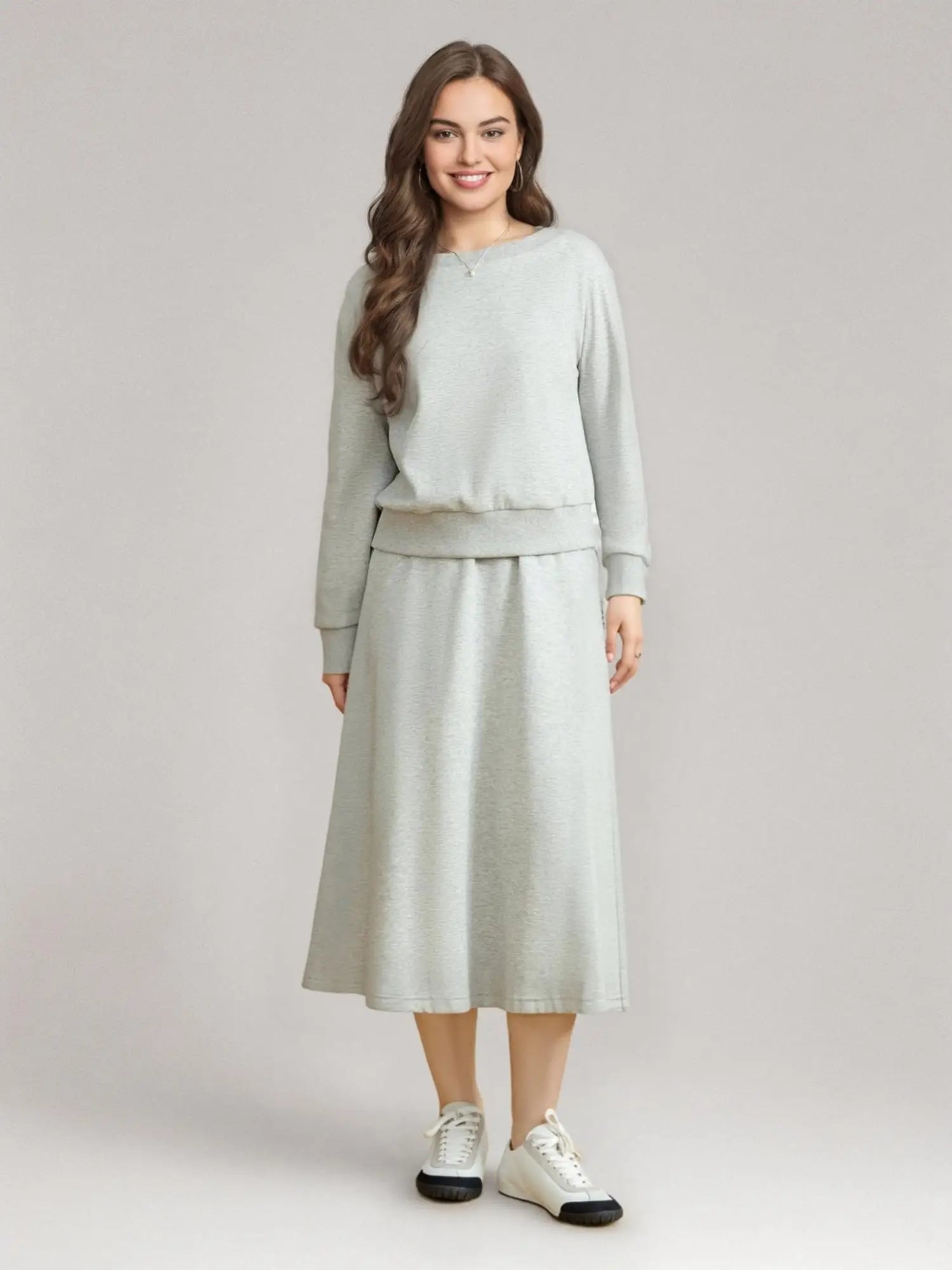 Plus Size Off-Shoulder Sweater & Skirt Set Elegant 2-Piece Loran