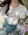 Chic White Summer Blouse - Sweet O-Neck Style