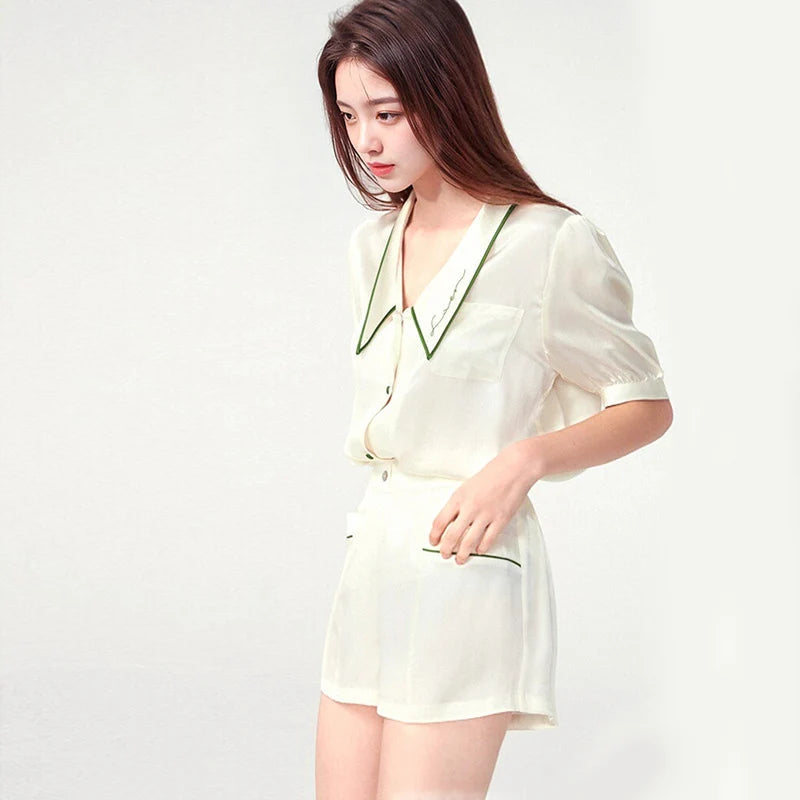 French Style Elegant Real Silk Women’s Pajama Set French Style Loran