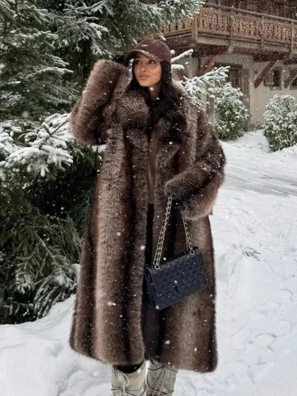 Women's Faux Fur Lapel Coat - Loran