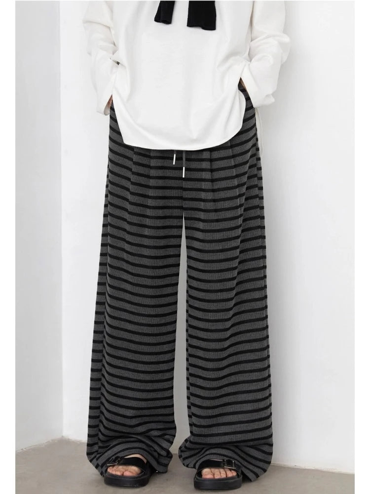 CHIC VEN Women Trousers Loose Casual Striped Wide Leg Pants Hanging Straight Casual Trousers Spring Autumn Women 2025 Loran
