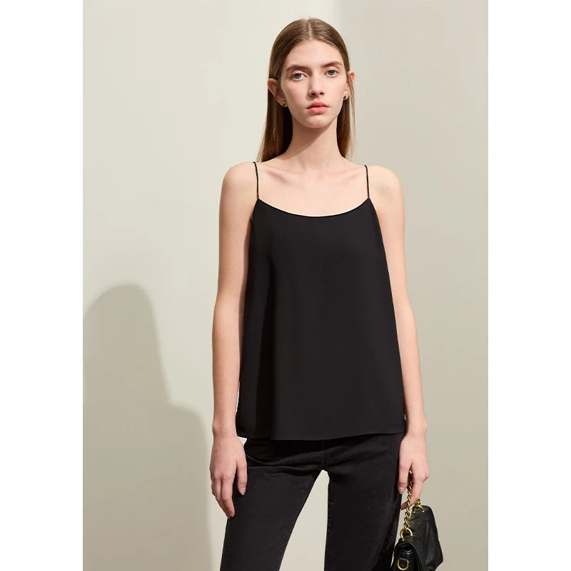 AMII Minimalism Camis For Women 2025 Spring New Commuter Straight Solid Halter Chiffon Female Comfortable Casual Tanks 12411011 Loran