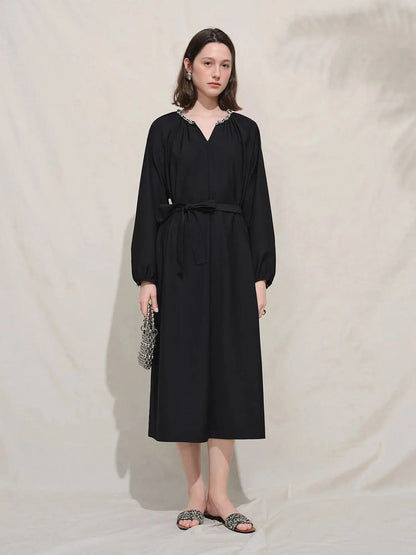 Plus Size Casual Black Maxi Dress - Loran