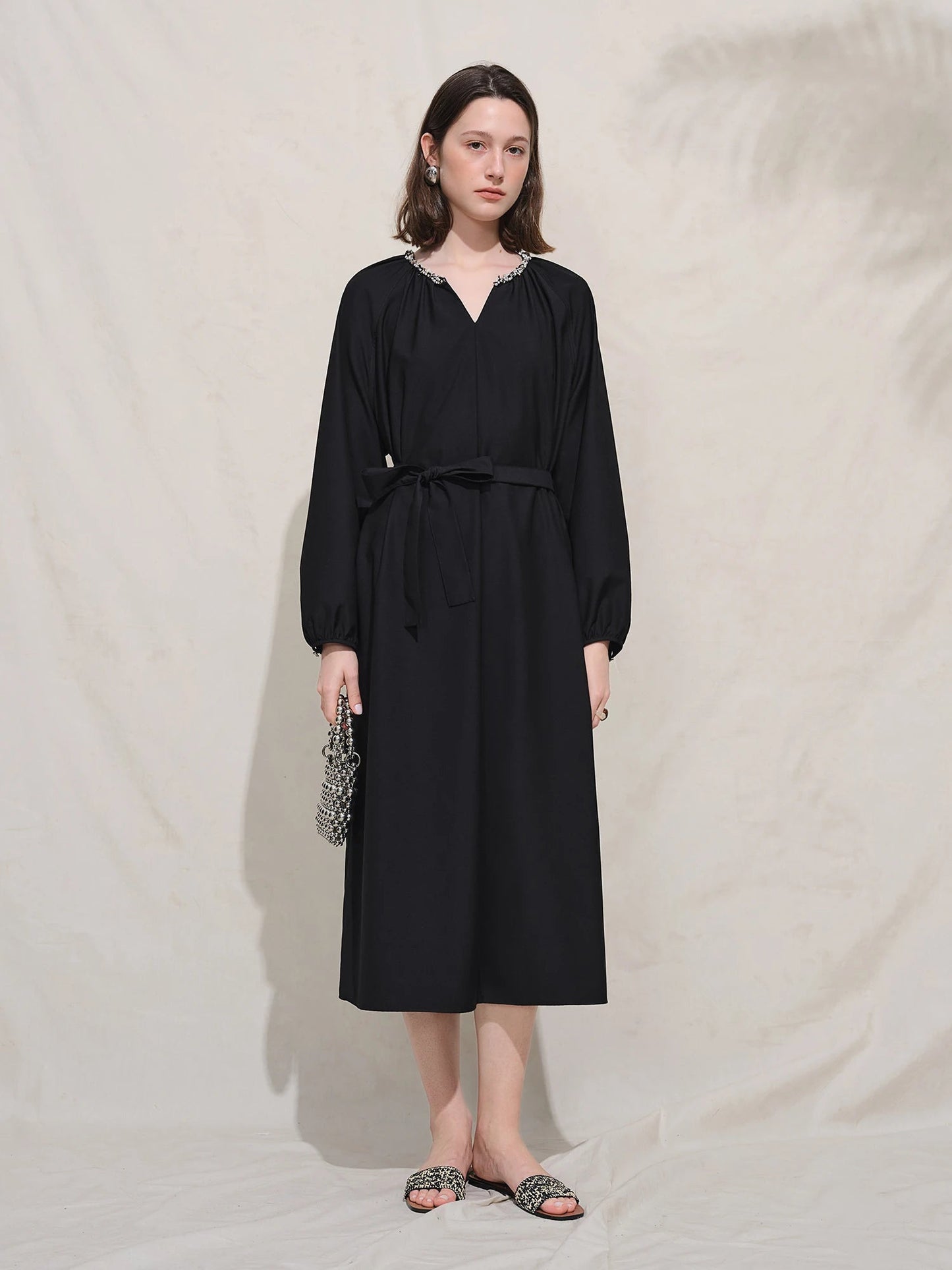 Plus Size Black Autumn Dress Casual Commuter Style Loran
