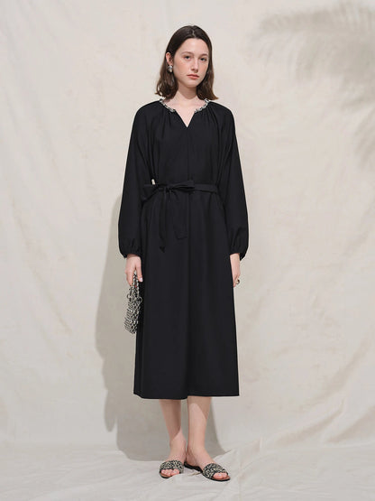 Plus Size Black Autumn Dress Casual Commuter Style Loran