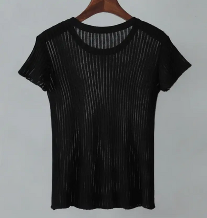 White Striped See Through Elegant Top - Loran
