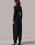 Sexy Slim-Fit Patchwork Jumpsuit with Draped Long Sleeves
