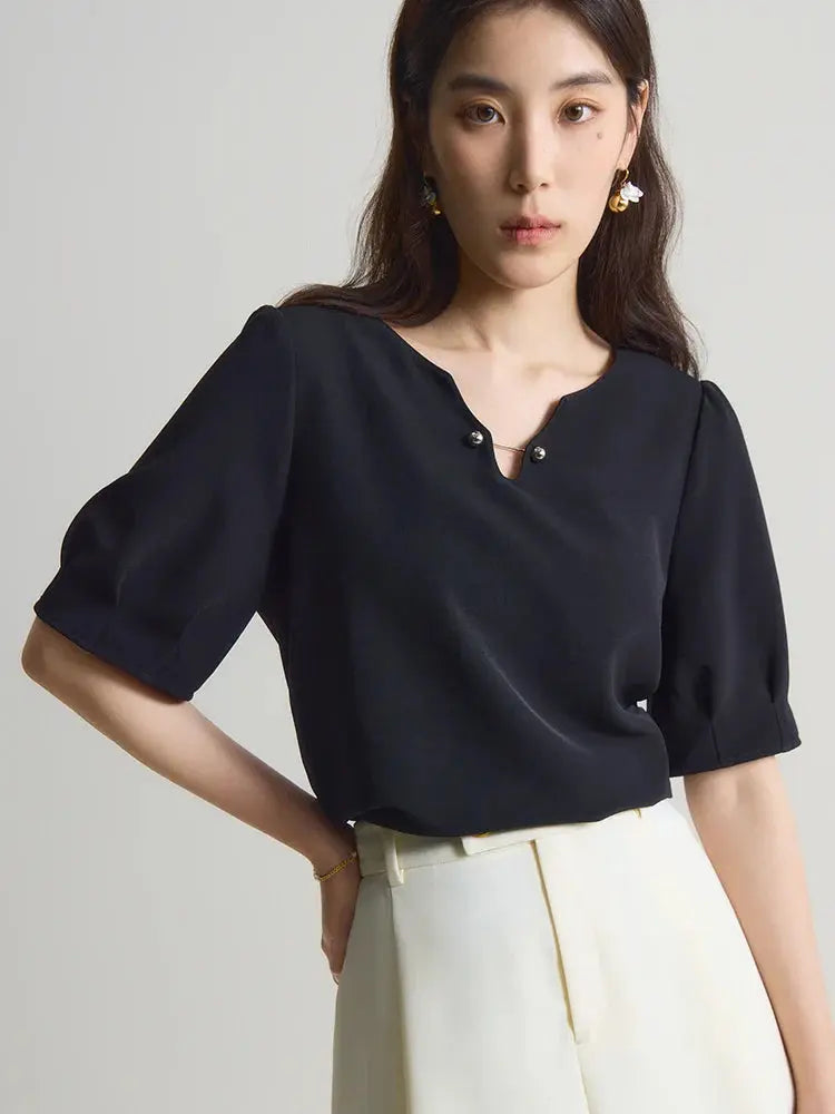 Elegant V-Neck Chiffon Shirt - Loran