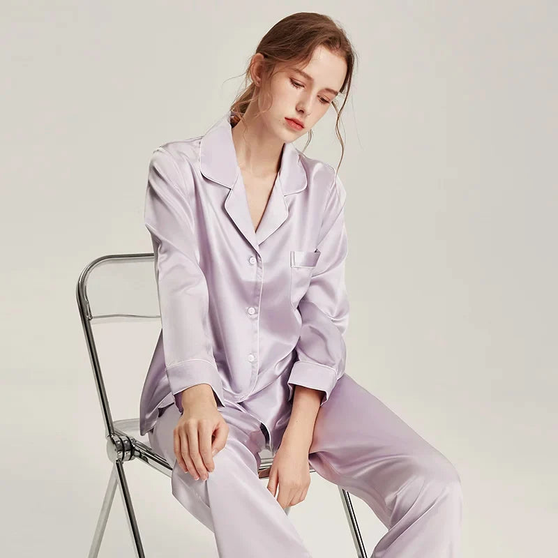 Real Silk Pajama Long Sleeve White Nightwear Loran