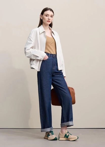 Amii Women's Jeans 2026 Spring New Casual Letter Embossed Cotton Denim Trousers Women's Retro Versatile Straight Pants 12641115 Loran