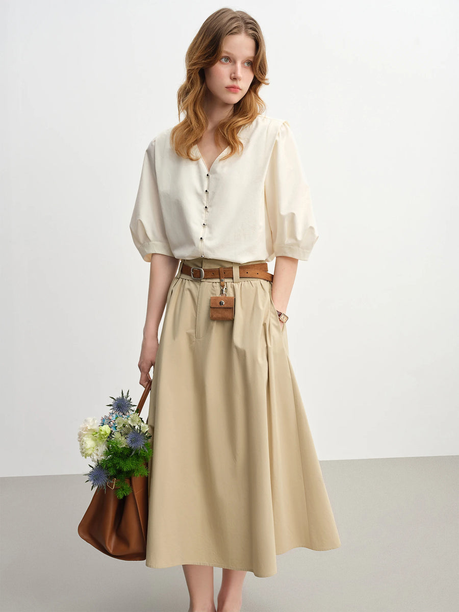 Slim Fit V-Neck Commuter Top for Autumn