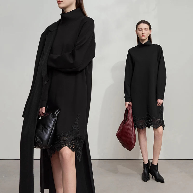 Turtleneck Knit Winter Dress for Women